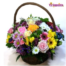 Rainbow flower basket with roses XL